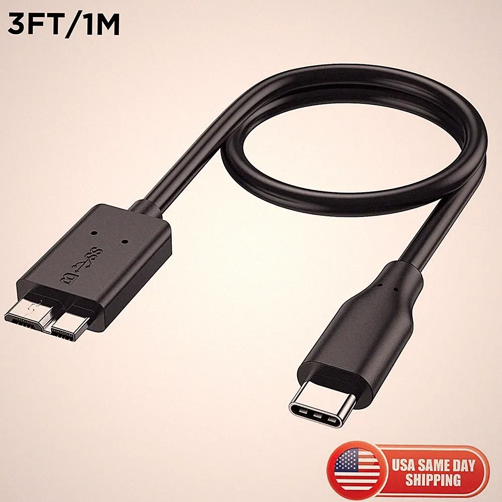 3ft Micro B to USB Type C 3.1 External Hard Drive Cable Cord MacBook Seagate WD