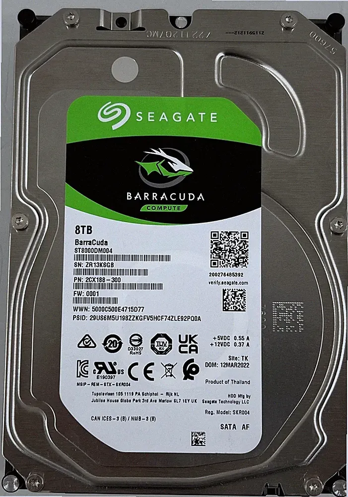 Seagate BarraCuda 8TB Internal HDD 3.5" SATA 6Gb/s 256MB Cache ST8000DM004
