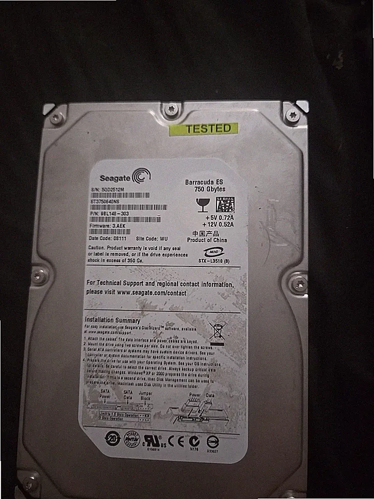 Seagate Barracuda ES 750GB SATA 3.5'' Hard Drive ST3750640NS, Tested