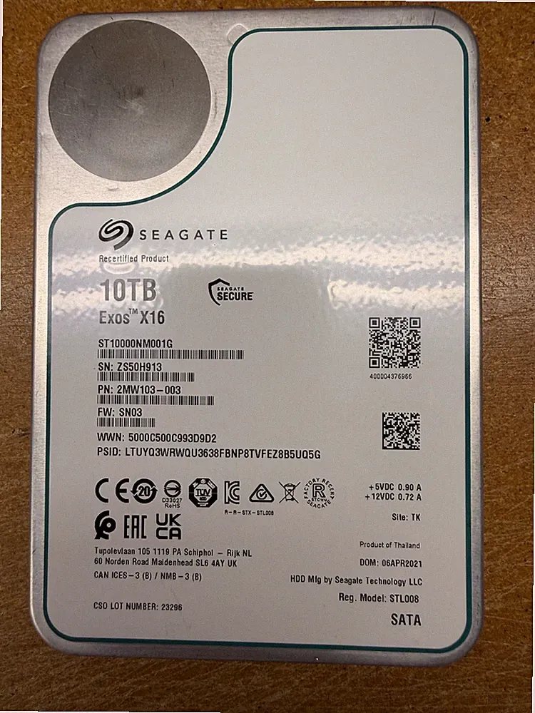Seagate Exos X16 10TB 3.5" SATA Internal HARD DRIVE - ST10000NM001G